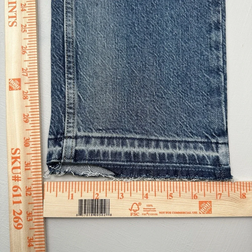 NEW Free People We The Free Boyfriend Jeans Women 32 (34x32) Blue Slim Raw Hem